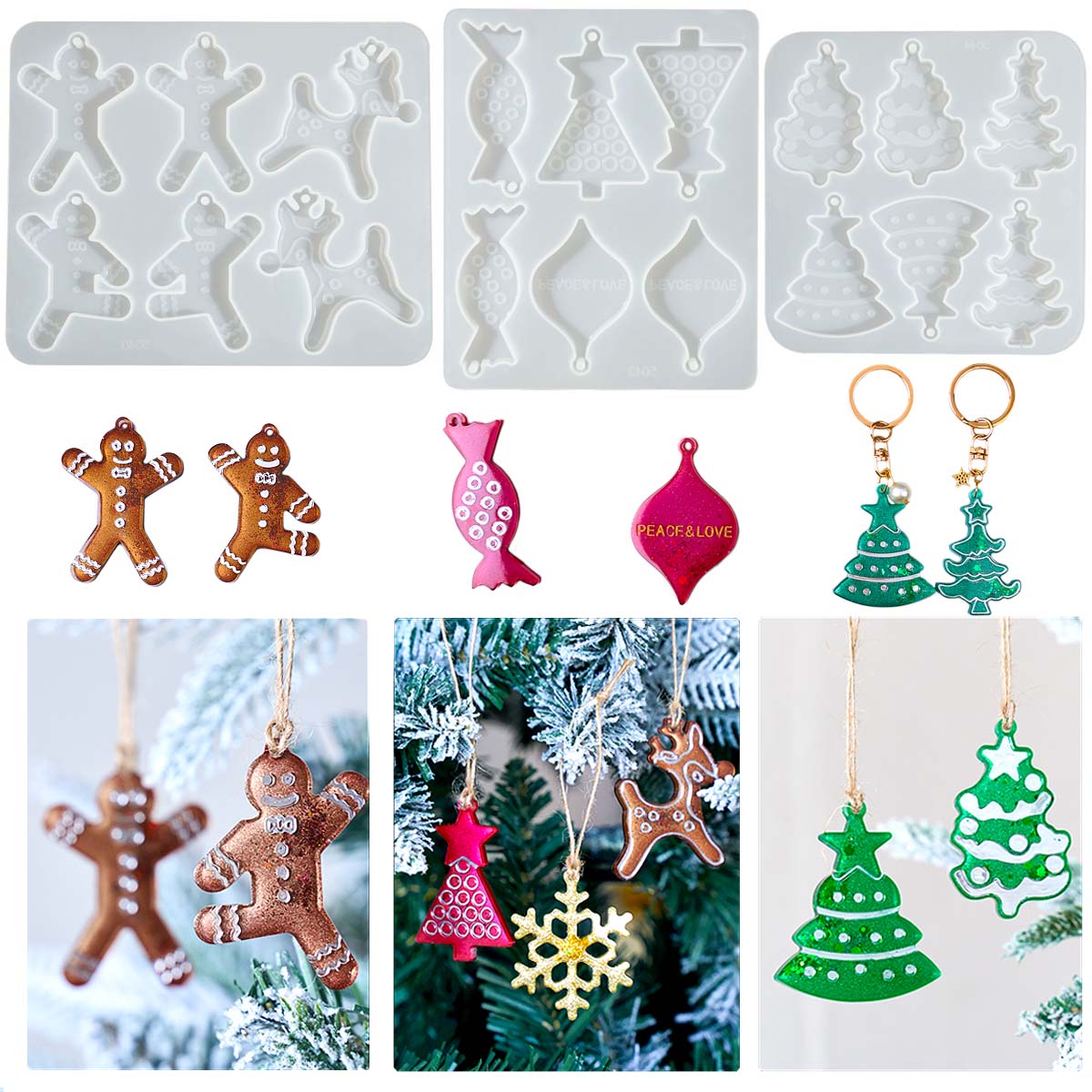 Resin Mold Jewelry - Рождественская серия, серьги, кулон, силиконовая форма,